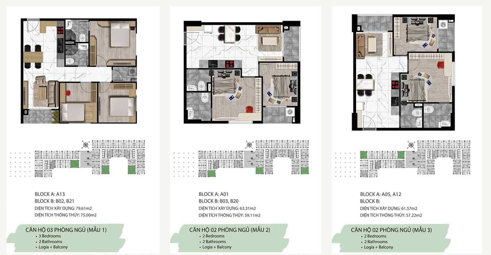 Layout thiết kế căn hộ 3PN – 2WC Stown Gateway