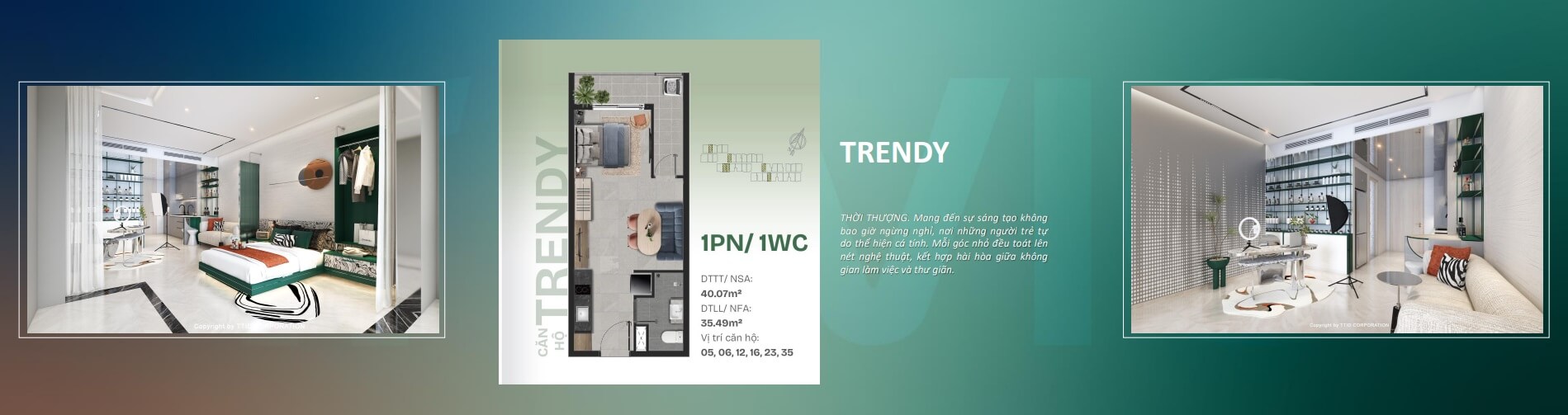 Mặt bằng layout căn hộ 1PN 1WC